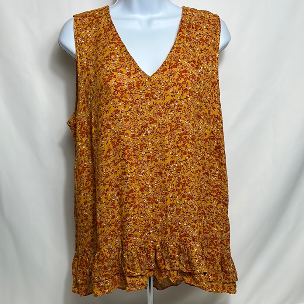 Rachel Zoe Women’s Size Large Floral Sleeveless Blouse Top in Orange and Yellow
